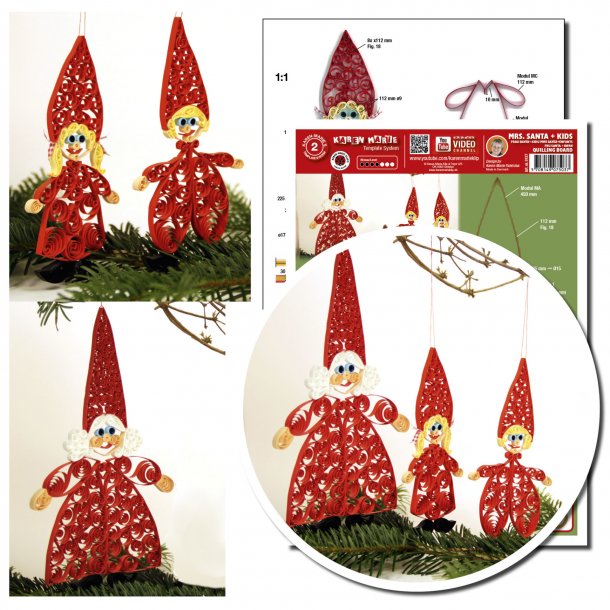 Quilling Template Ark - Mrs. Santa + Kids - Julekone + brn