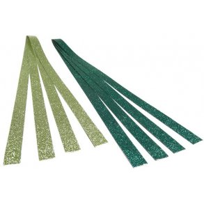 15 mm Stjernestrimler m/glitter - grn/mrke grn