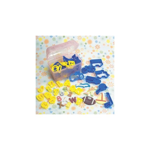 Udstikker s�t - plastic 53 dele ialt i en kiste til b�rn