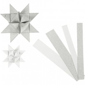 15 mm 25 mm Stjernestrimler - 40 stk. Slv/Hvid - Glitter/Lak - Skagen