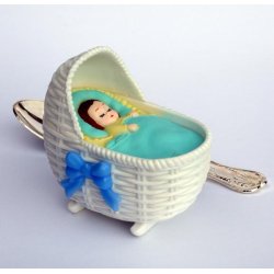 Bordpynt til barned&aring;b - Vugge med baby - bl&aring;