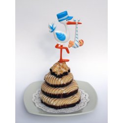 Kagepynt til barned&aring;b - Stork med baby/bl&aring; kasket