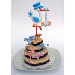 Kagepynt til barned&aring;b - Stork med baby/bl&aring; kasket