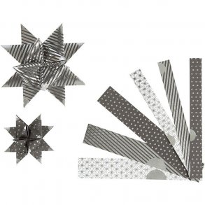15 mm 25 mm Stjernestrimler - 48 stk. Sort/Slv i 3 mnstre - Paris