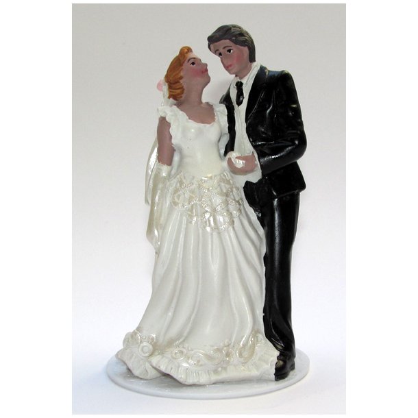 12,5 cm kagefigur til bryllup - Brud ser p&aring; gom