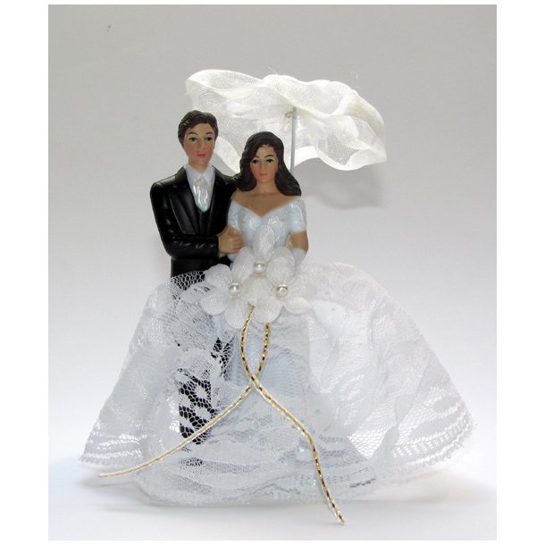 12 cm kagefigur til bryllup - Par under paraply