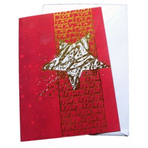 Julekort - rød med hvid stjerne og God Jul