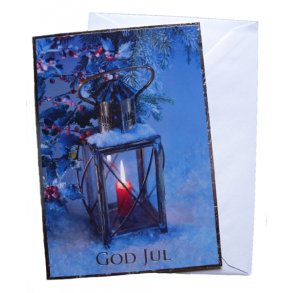 Julekort - med lanterne og stearinlys 