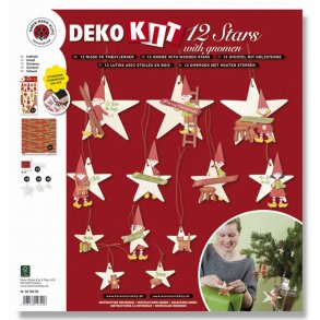 Kit - 12 træstjerner med nisser