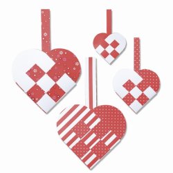 Lav selv flettede julehjerter - r&oslash;d/hvid