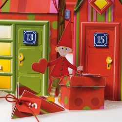 Kalenderby med 8 huse - 24 pakker og nisser