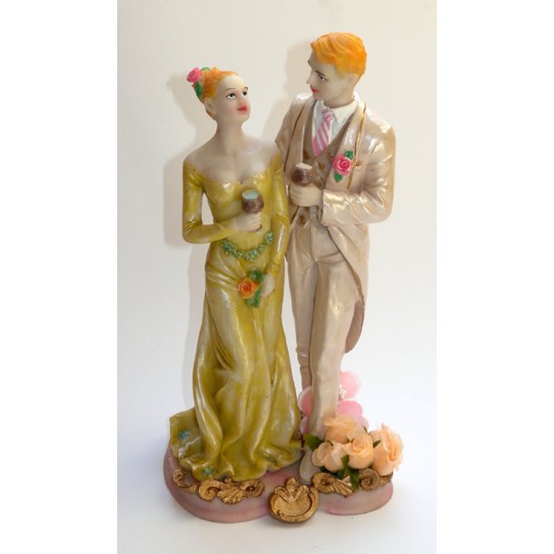 24 cm stor bryllupsfigur - Yndig par - gr&oslash;n/beige