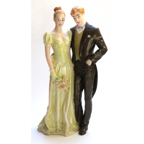 27 cm stor bryllupsfigur - Yndig par - gr&oslash;n/sort