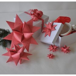 35 mm Stjernestrimler -12 stk. - Red Snow Crystals - Rd Snekrystal