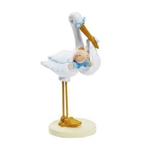 Barnedb - bordpynt til dreng - stork med baby
