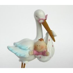 Barnedb - bordpynt til pige - stork med baby