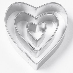 Udstikker s&aelig;t - Hjerter - 3 dele i rustfri st&aring;l