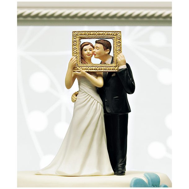 14 cm kagefigur til bryllup - Par i "billedramme"