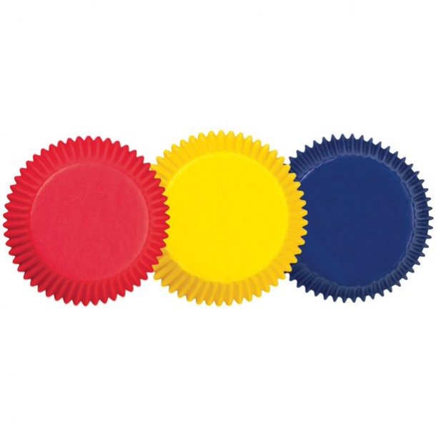 Papir bageforme til muffins / cupcakes i multi farver - rd gul bl