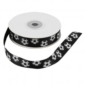 Bånd - 15 mm sort bånd med fodboldmotiver