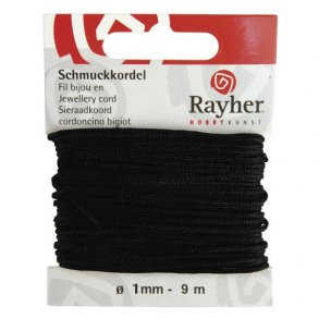 Smykkesnor - sort - 1 mm x 20 m