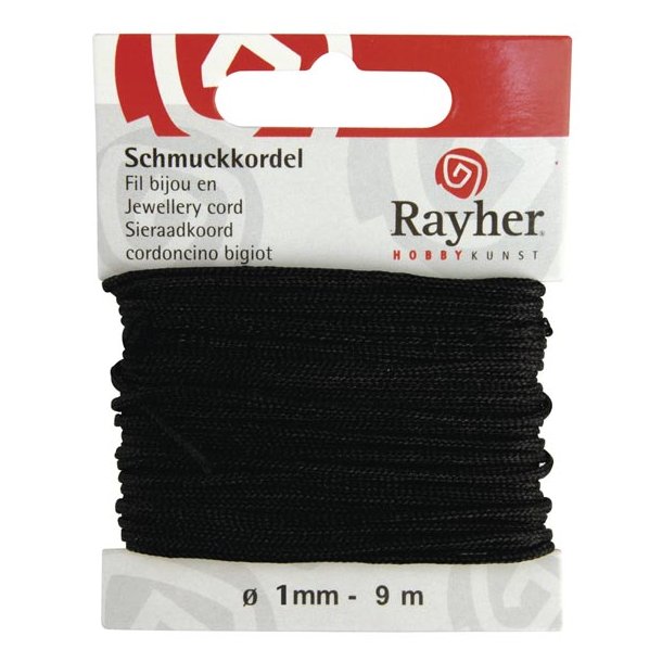 Smykkesnor - sort - 1 mm x 20 m