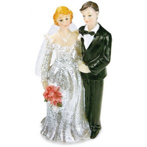  8 cm brudepar med slør - Kjole med glimmer