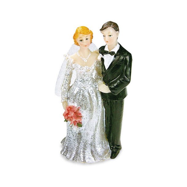  8 cm brudepar med sl&oslash;r - Kjole med glimmer