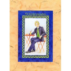 Telegram konfirmation - Dreng ved cafebord