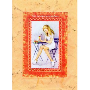 Telegram konfirmation - Pige ved cafebord