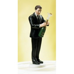 14 cm kagefigur til bryllup - Han &aring;bner champagne
