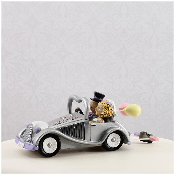  5,5 cm kagefigur til bryllup - Brudepar i old car
