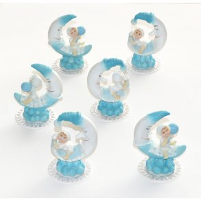 Bordpynt / kagepynt - Baby på måne - 6 stk - blå