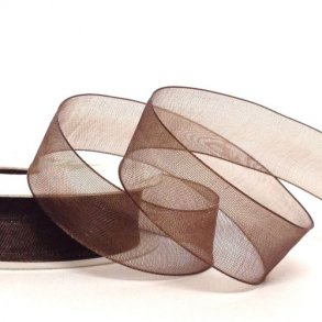 Organza bånd - 7 mm x 10 m - Mørkebrun