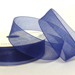 Organza bånd - 7 mm x 10 m - Mørk blå