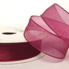 Organza bånd - 7 mm x 10 m - Vinrød