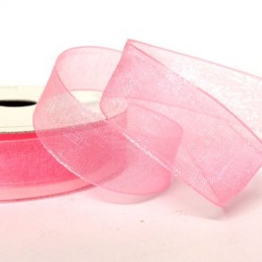 Organza bånd - 7 mm x 10 m - Pink