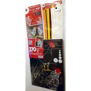 Quilling Kit - hane og hne - Rooster & Hen incl. sort skabelon / plade