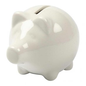 Sparegris - 8 cm høj -  hvid porcelæn