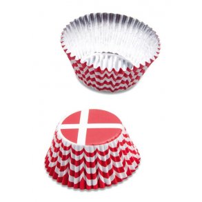 Papir bageforme til muffins / cupcakes med Danmarks flag