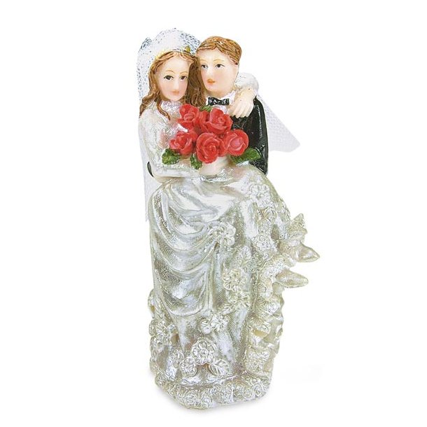  9,5 cm bryllups figur - Brudepar - brud med sl&oslash;r