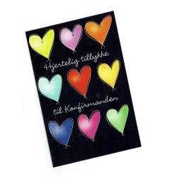 Telegram konfirmation - farvestr&aring;lende hjerter