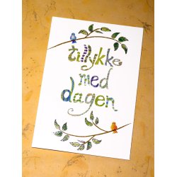 Telegram konfirmation - gren med fugle og glimmer