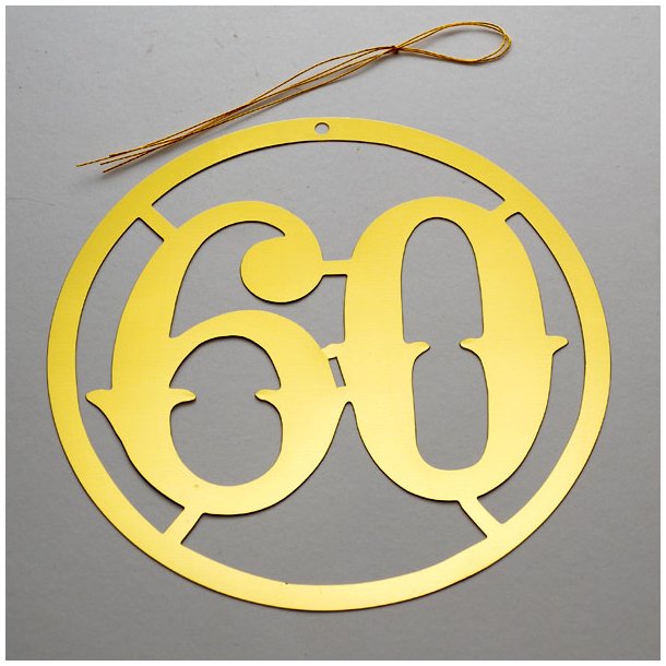 60 &aring;r - 2 stk i tynd metal - guld 12 cm