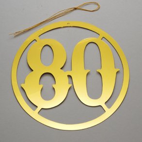 80 år - 2 stk i tynd metal - guld 12 cm