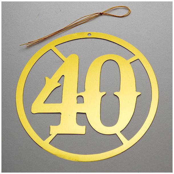 40 &aring;r - 2 stk i tynd metal - guld 12 cm