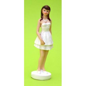 10 cm konfirmand - mrk hr - pige med kort kjole 