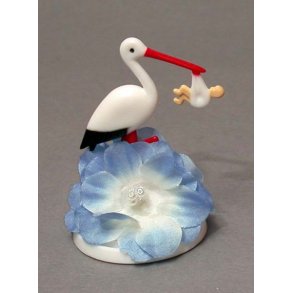 Bordpynt - Stork med baby og bl blomst