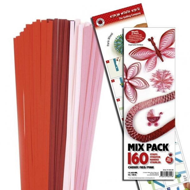  5 mm Quilling Strimler - Mix Pack 160 stk - Cherry/Red/Pink/Light Red