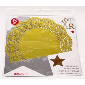 28 cm - guld - melleml�gsservietter - 6 stk.